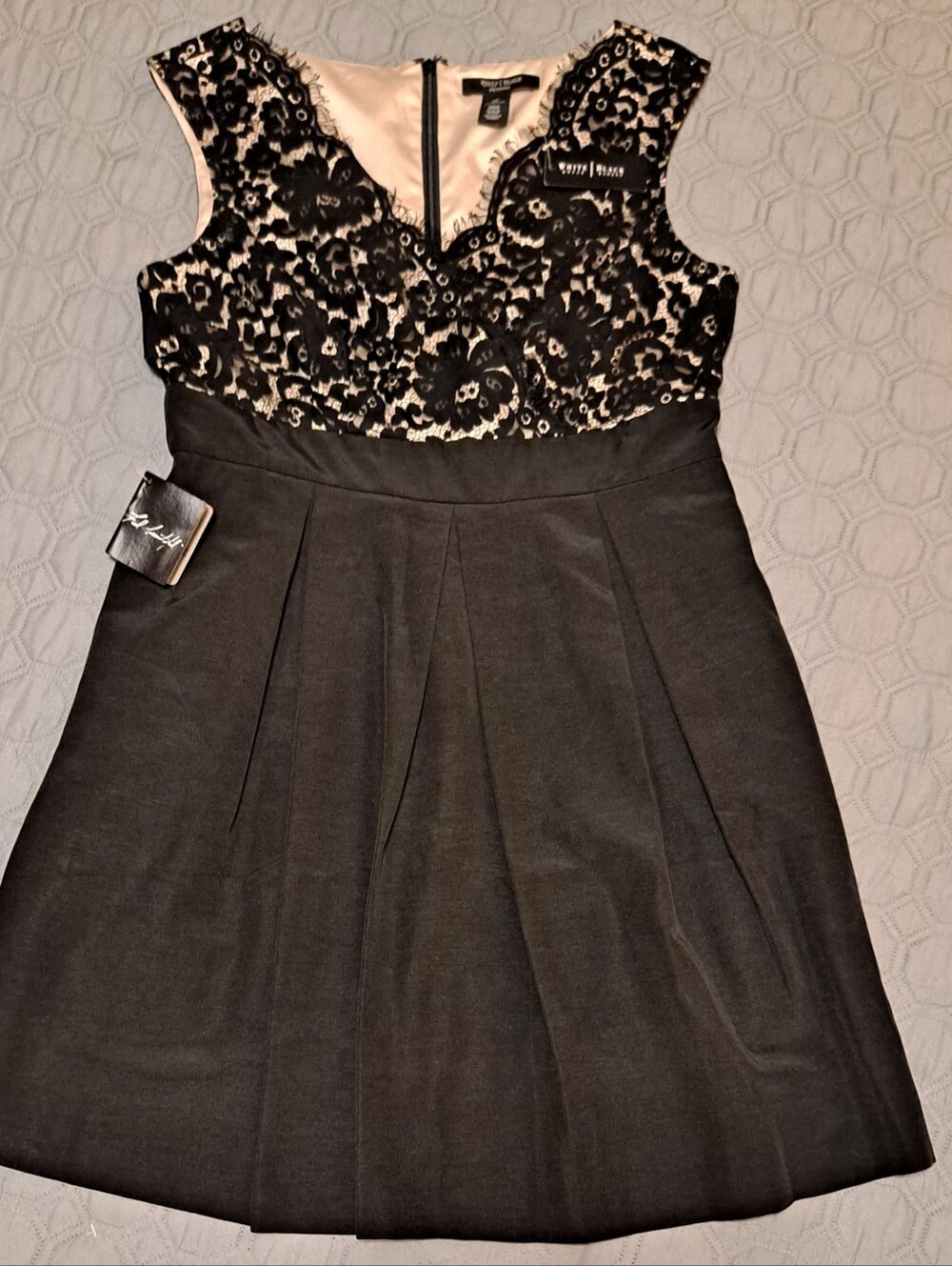 WHBM Elegant Formal Black and Cream Lace Party Dress Size 12P NWT